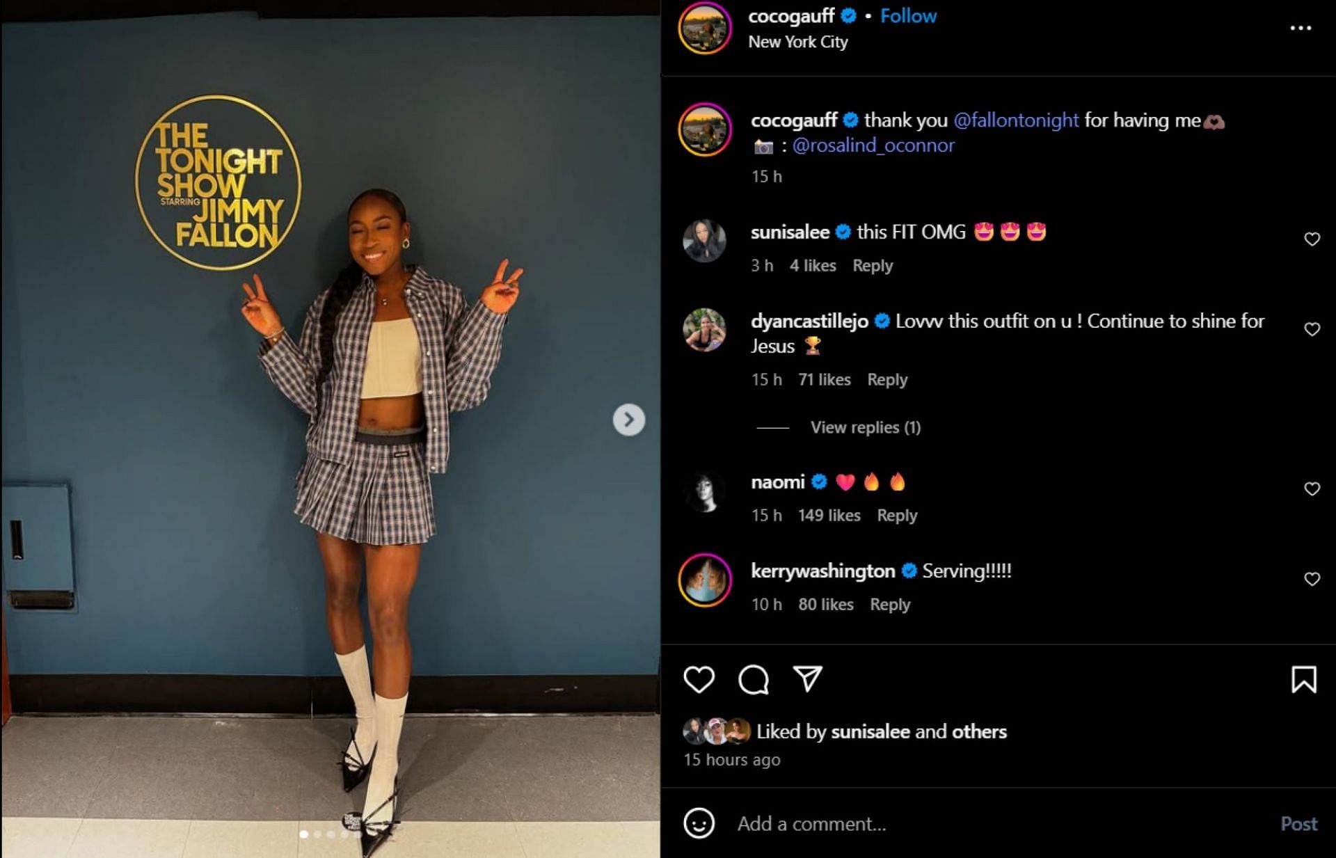 Lee comments on Gauff's outfit; Instagram - @cocogauff